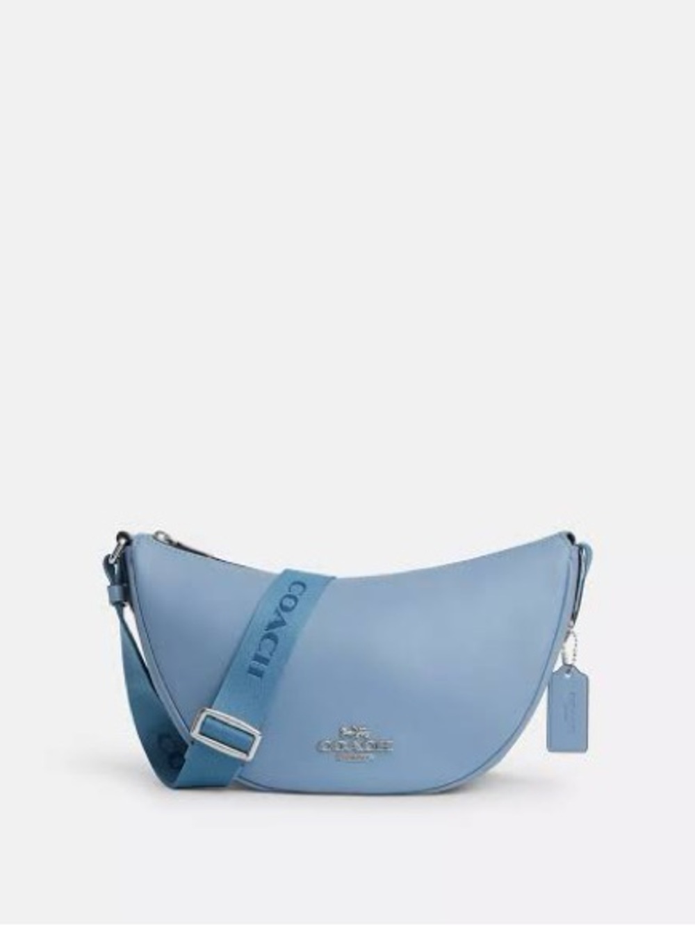 Coach Pace Cornflower Blue Hobo Bag Logo Strap Crossbody Silver HW EUC CT644